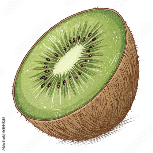 Hand-drawn Kiwi Fruit Slice: Vibrant Green, Detailed Texture, Fresh and Zesty Illustration