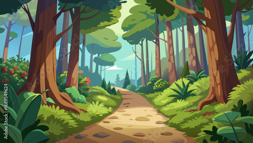 forest bushes path vector illustration background