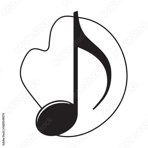 Black music note silhouette with creative abstract design