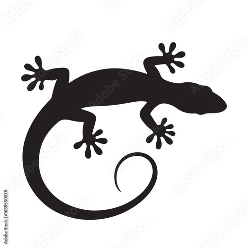 Black silhouette of gecko lizard reptile with curled tail