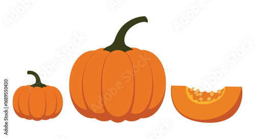 a variety of pumpkins whole sliced and small