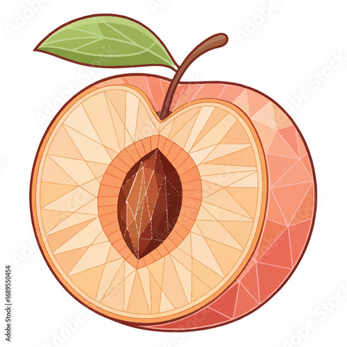 Low-poly Peach Halved:  Vibrant, Detailed Illustration, Fresh Summer Fruit, Healthy Eating Concept.