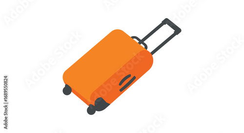 a bright orange suitcase with wheels and handle extended