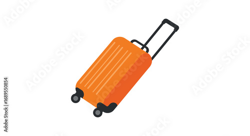 a bright orange suitcase with wheels and extended handle
