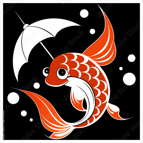 Vector illustration of an abstract, colorful goldfish swimming in the ocean