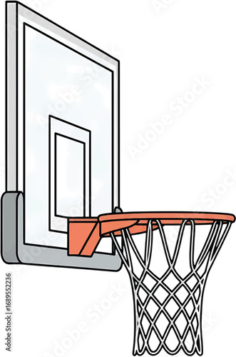Dynamic illustration of a classic basketball hoop with a backboard and net, representing sport, competition, and an active lifestyle, perfect for game-related designs