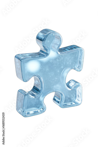 Light blue, glassy puzzle piece