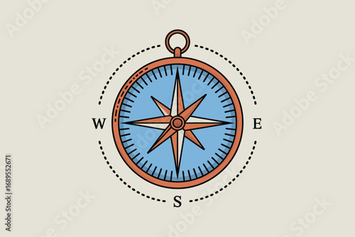 Illustration of a compass with directions on a light background in a cartoon style graphic design