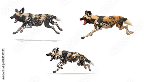 African wild dogs hunting illustration