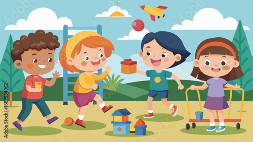 kids playing and entertaining moments vector