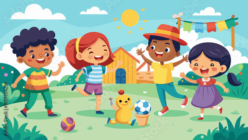 kids playing and entertaining moments vector