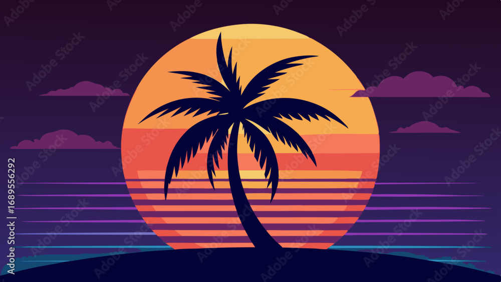 Obraz premium silhouette of palm tree with sunset vector