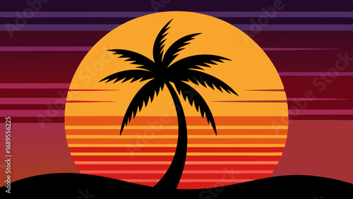 silhouette of palm tree with sunset vector