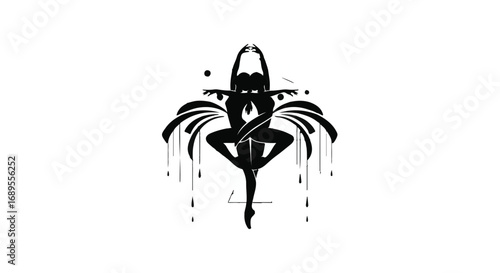 Graceful dancer silhouette in dynamic pose with flowing abstract elements