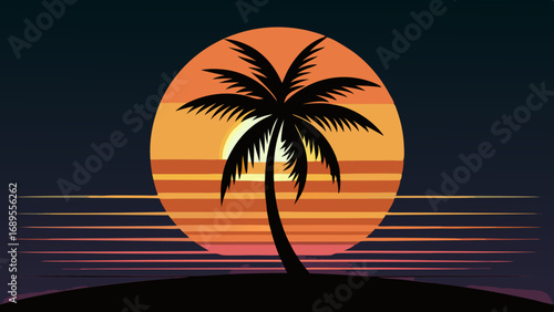 silhouette of palm tree with sunset vector