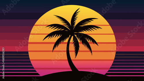 silhouette of palm tree with sunset vector