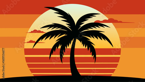 silhouette of palm tree with sunset vector