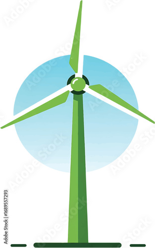 Green Wind Turbine in Vector Style Against a Blue Sky Eco-Friendly Power