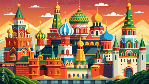 At the heart of Russia, the Kremlin and Red Square in Moscow combine medieval towers, colorful domes, and grand fortifications, symbolizing centuries of political and cultural power.