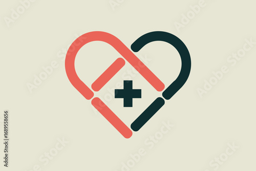 A stylized heart shape formed by interlocking rounded lines with a plus sign in the center design logo
