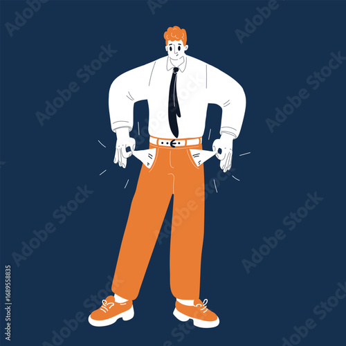 Cartoon vector illustration of a broken man as a metaphor for stress, burnout, and emotional exhaustion against dark background
