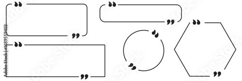 Collection of quote box frames and icons. Text in brackets. Blank template of quote remarks. Empty speech and quote bubbles of different forms. Textbox. Quote box frame set. Blank quote boxes for text