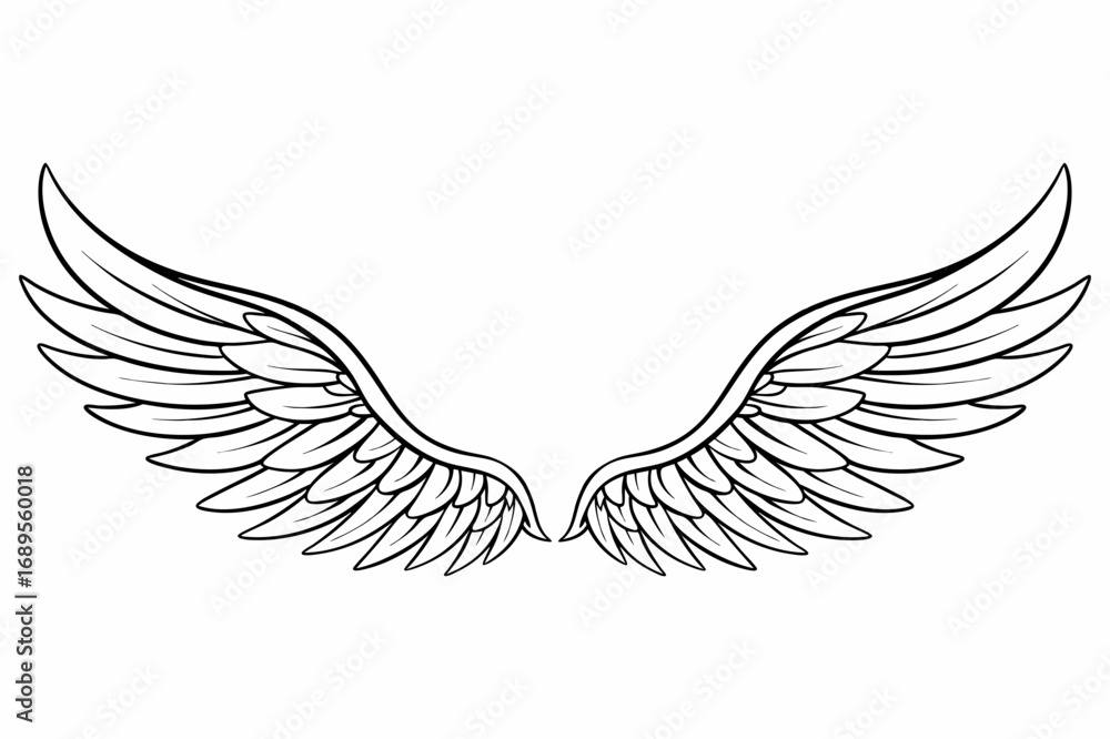 Fototapeta premium Angel Wings Vector Illustration – Detailed Feathered Wing Design for Tattoos and Logos