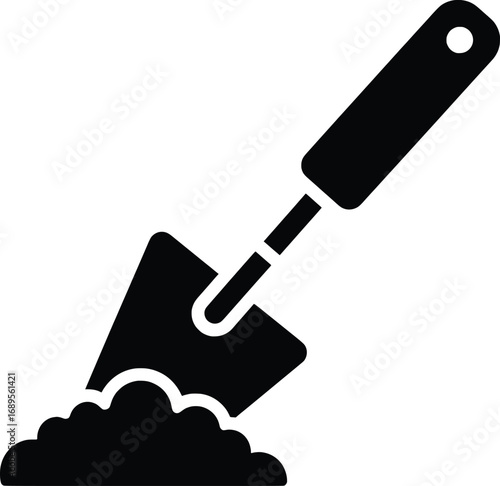 Digging, Subject: Shovel, Location: Outdoor Site, Content Type: Vector Illustration, Environment: Construction Area, Viewpoint: Side Perspective, Concept: Vector Graphics