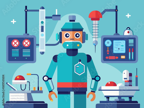 Futuristic robot in a laboratory setting science technology