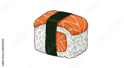 Nigiri Sushi with Salmon and Nori Seaweed Wrap.
