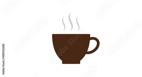 Steaming Brown Coffee Cup Illustration on White Background.