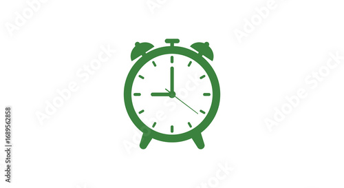 a green alarm clock icon with classic design features