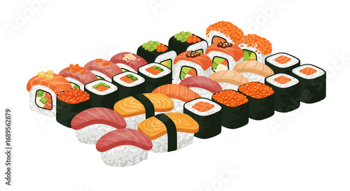 Assorted Sushi Platter with Nigiri Maki and Gunkan.