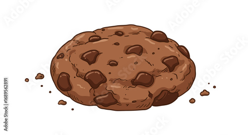 Delicious Chocolate Chip Cookie Illustration with Crumbs.
