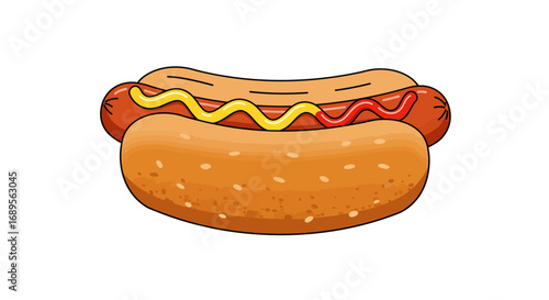 Cartoon Hot Dog with Mustard and Ketchup Toppings.