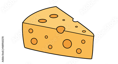 Cartoon Cheese Wedge with Holes and Black Outline.