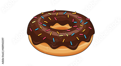 Cartoon Donut with Chocolate Frosting and Sprinkles Illustration.