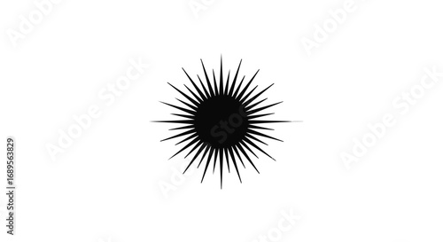 Abstract black sunburst radiating energy on a clean white background