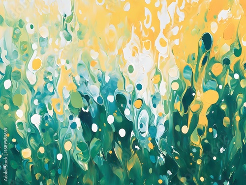 Abstract Green Yellow Fluid Acrylic Painting Texture