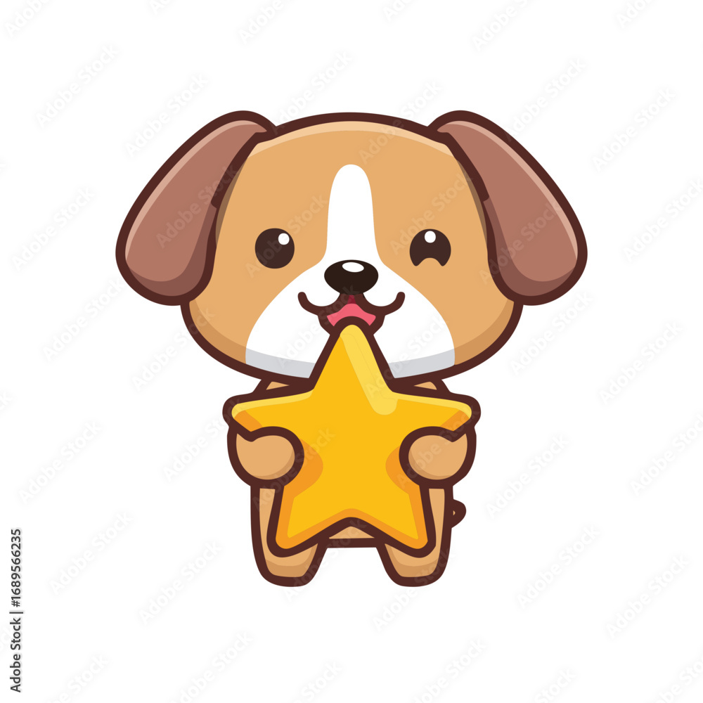 Obraz premium A cute cartoon dog holding a gold star, representing achievement and excellence. The dog is adorable and is an easy to love pet, a perfect fit for anything related to awards