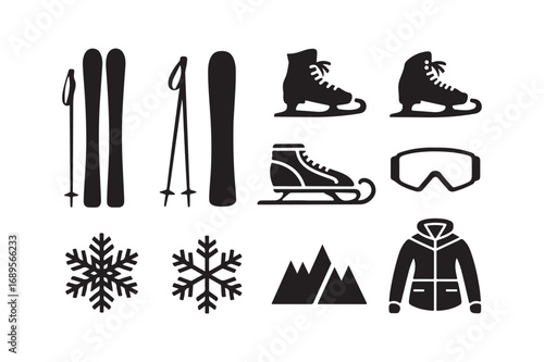 Winter sports equipment and icons collection