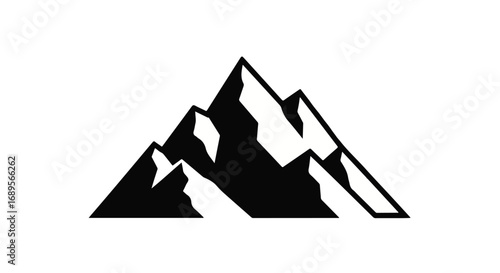 Bold black and white illustration of rugged mountain peaks, symbolizing adventure and achievement.