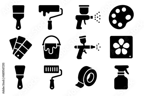 Stencil tools scraper icon texture vector robot painter spray cleaning palette tape