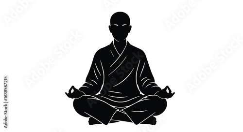 Serene silhouette meditating in a peaceful lotus pose, symbolizing mindfulness and tranquility.