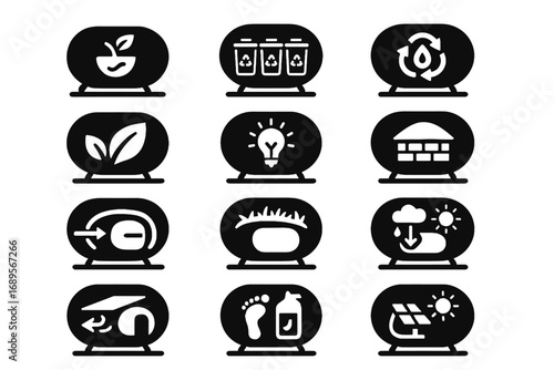 Composting bins shading green vector capsule energy solar insulation eco icon natural