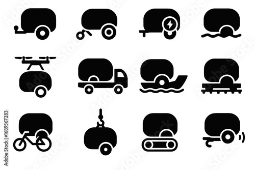 Tow mover rail vector icons hitch trailer eco capsule icon wheels hook