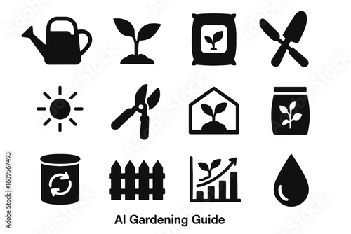 Plant symbol icons seed garden vector icon gardening sunlight shears packet soil