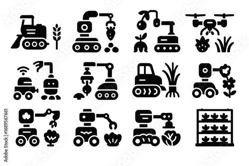 Robot farm arm agricultural grid cutting icon vector harvesting fruit robotics sugarcane