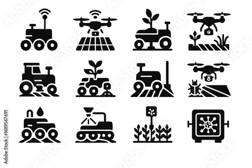 Health soil field mapping drone solar icon autonomous robot vector rover hub