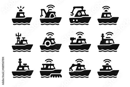 Boat nano inspection survey ferry icon vector micro monitoring boats research fishing